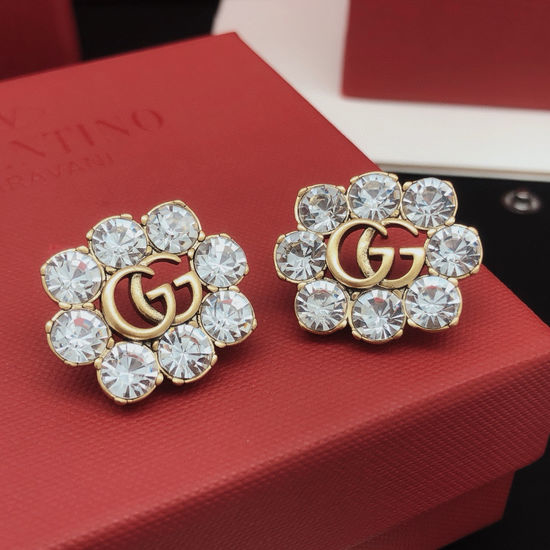 Gucci Square Diamond Stud Earrings Brass Material
