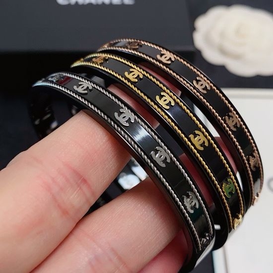 Chanel Black Carbon Finish Open Bangle Durable