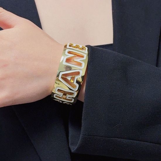 Chanel Hollow Logo Open Cuff Bangle Bracelet