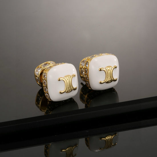 Celine Square Shaped Gold Tone Stud Earrings
