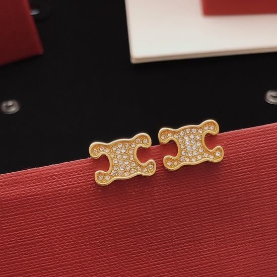 Celine Diamond Inlaid Brass Stud Earrings
