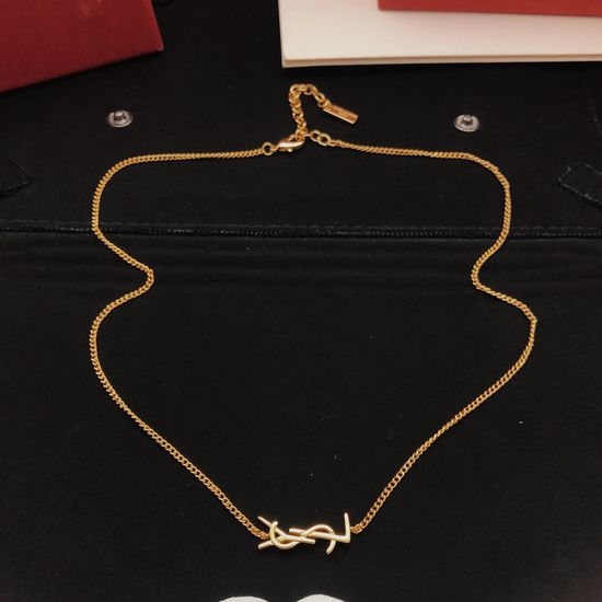 Yves Saint Laurent YSL Smooth Surface Letter Brass Necklace
