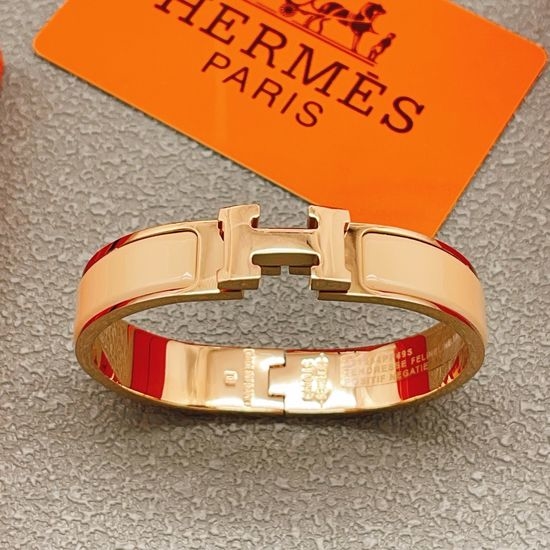 Hermes Milk Tea Leather Bracelet in Rose Gold