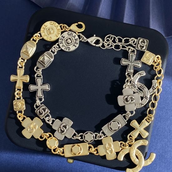 Chanel Vintage Geometric Pattern Charm Bracelet