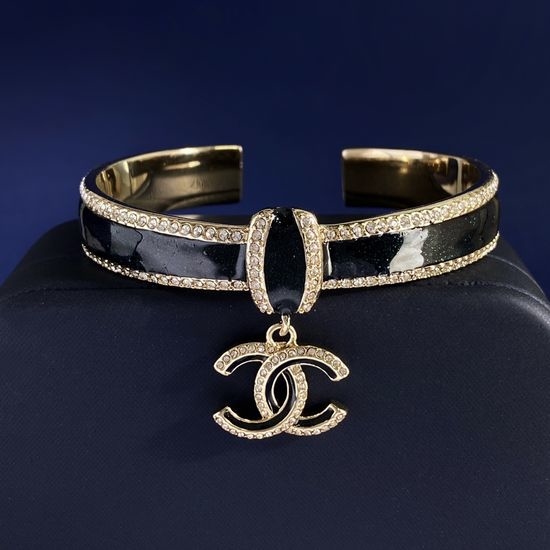 Chanel Enamel Inlaid Rhinestone Open Cuff Bracelet