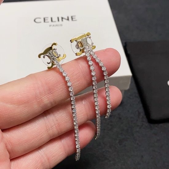 Celine Long Tassel Full Diamond Earrings for Outfits