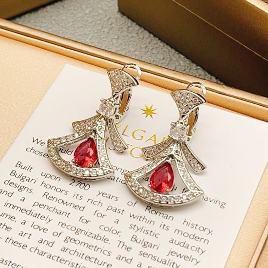 Bvlgari Red Diamond Pendant Skirt-shaped Silver Earrings