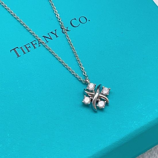 Tiffany & Co. Silver Diamond Square Necklace