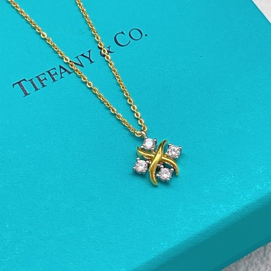 Tiffany & Co. White Diamond Square Silver Necklace