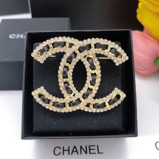 Chanel Classic Leather Crystal Brooch Elegant Design