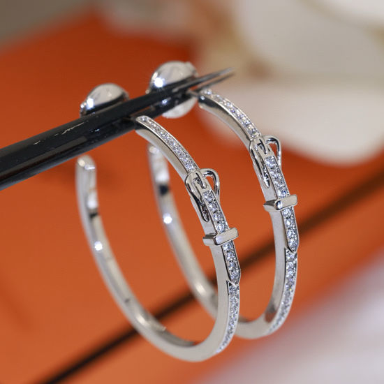 Hermes Full Zircon Buckle Design Stud Earrings