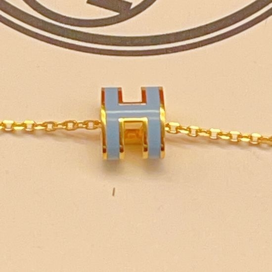 Hermes Blue Enamel Mini Pendant Necklace