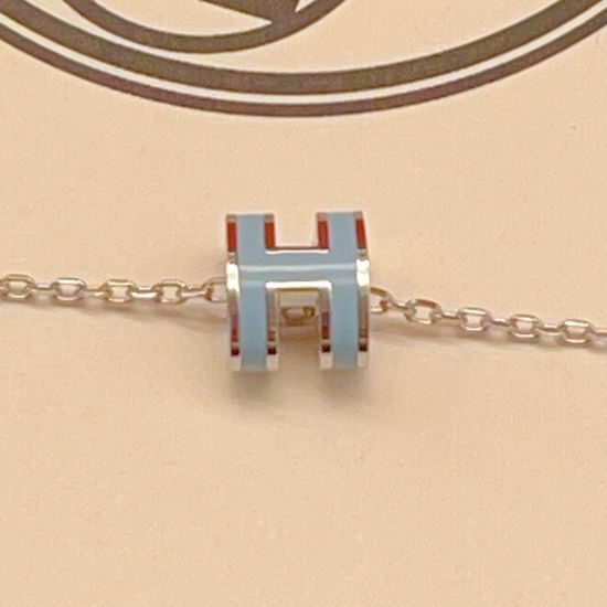 Hermes Blue Enamel Mini Silver Necklace