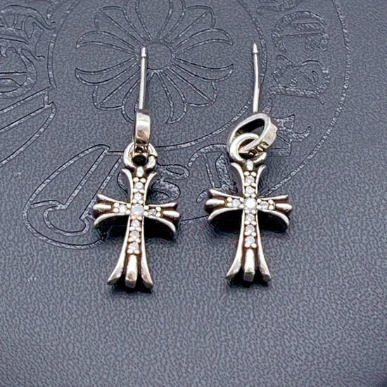Chrome Hearts Diamond Inlaid Cross Stud Earrings