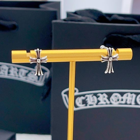 Chrome Hearts Latest Silver Cross Design Stud Earrings