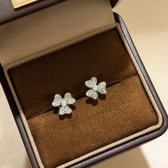 Van Cleef & Arpels VCA Diamond Clover Mini Stud Earrings