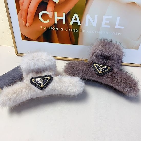 Prada Faux Fur Triangle Hair Claw Clip