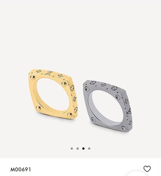 Louis Vuitton LV Gold Black Monogram Engraved Bolt Ring Set