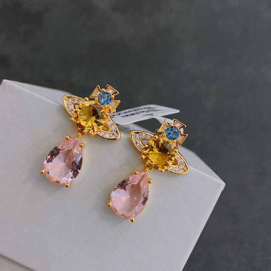 Vivienne Westhood Classic Pattern Saturn Drop Earrings