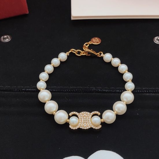 Celine Pearl Beaded Brass Bracelet
