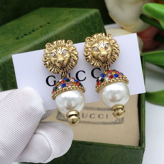Gucci Color Diamond Lion Earrings Vintage Jewelry