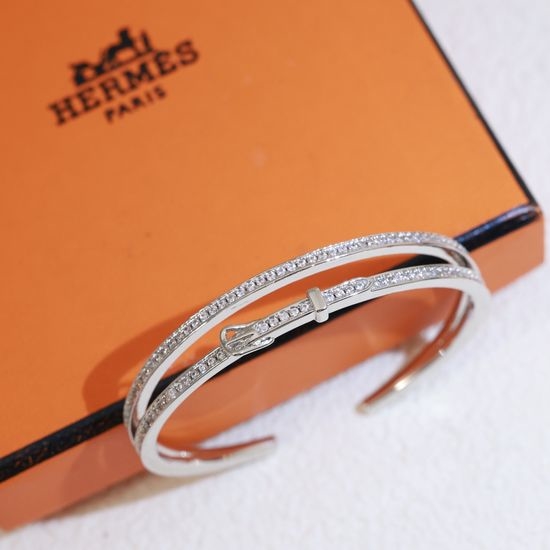 Hermes Full Diamond Buckle Bangle Premium Jewelry