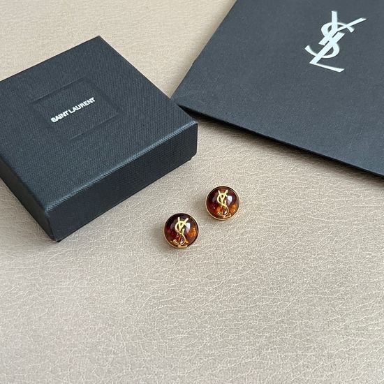 Yves Saint Laurent YSL Textured Brass Material Stud Earrings