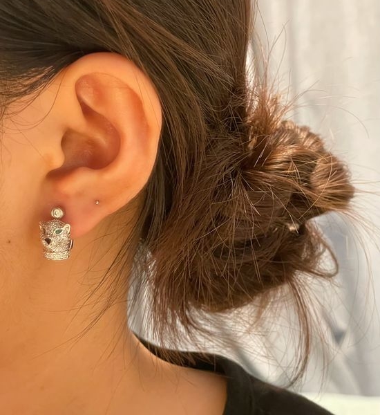 Cartier Diamond Stud Leopard Earrings Gold Plated