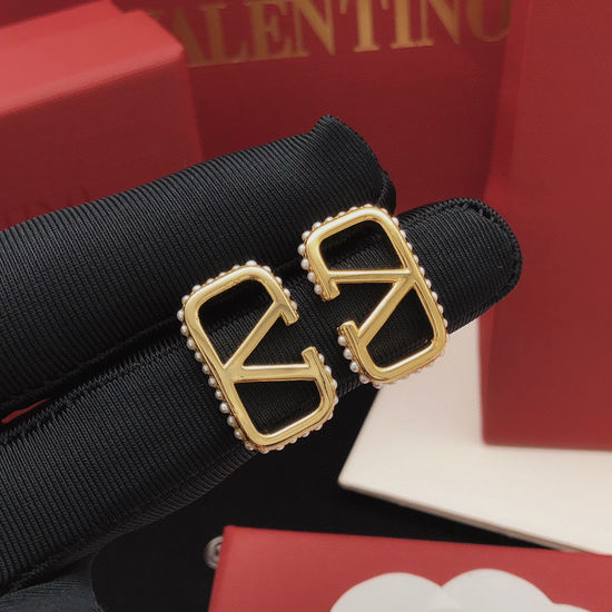 Valentino V Shape Pearl Edged Stud Earrings