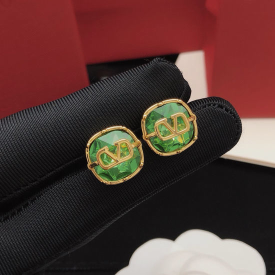 Valentino Green Diamond Decorated Stud Earrings