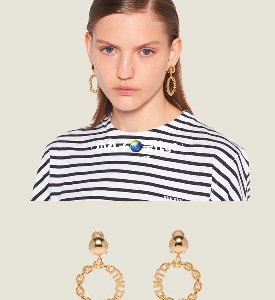 Miu Miu Golden Intertwined Hoop Stud Earrings
