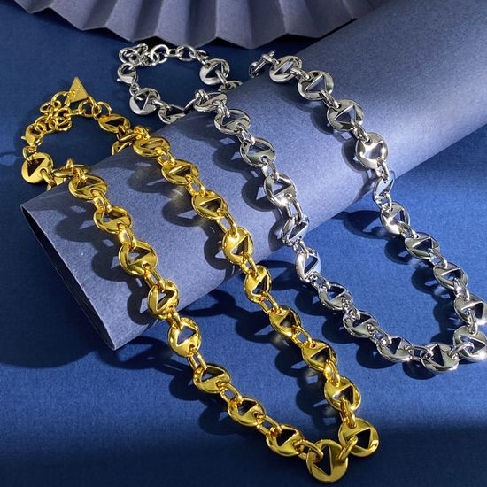 Prada Geometric Hollow Metal Pendant Necklace