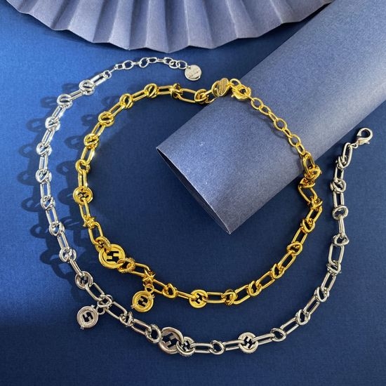 Fendi Rhinestone Inlaid Round Pendant Necklace