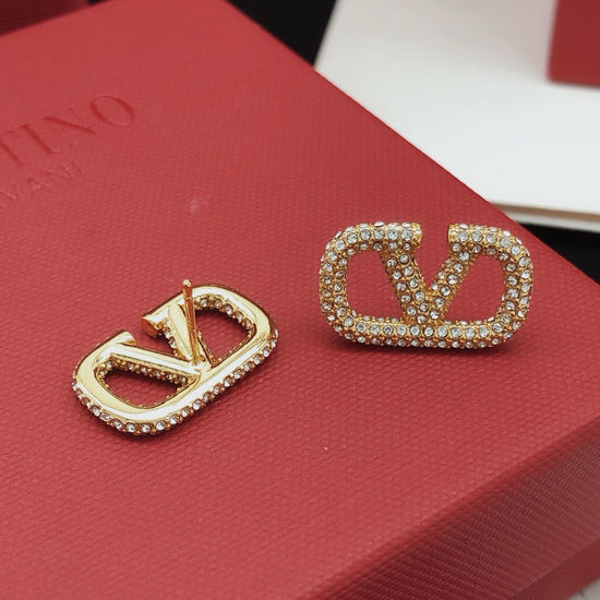 Valentino V Shape Diamond Inlaid Stud Earrings