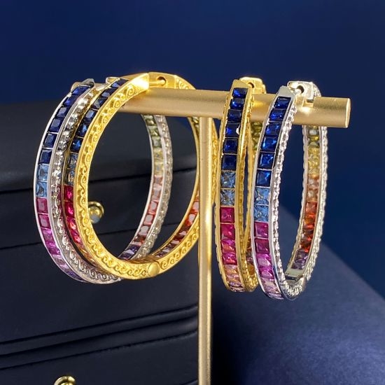 Dolce & Gabbana Large Hoop Zircon Retro Pattern Earrings