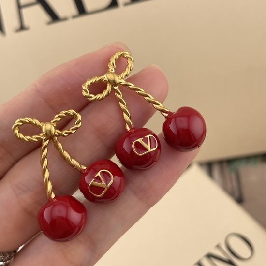 Valentino Vintage Red Cherry Decor Stud Earrings