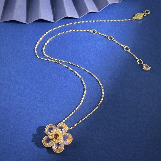 Swarovski Pink Flower Cubic Zirconia Pendant Necklace