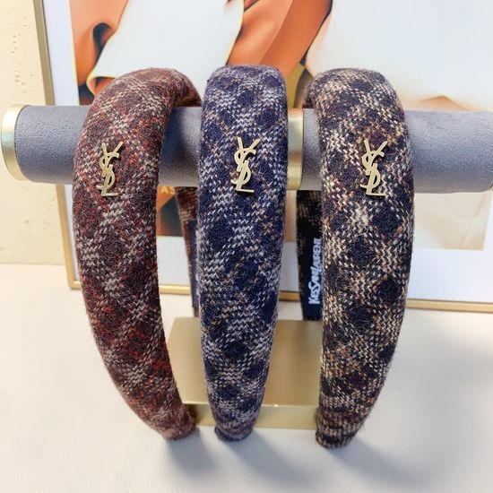 Yves Saint Laurent YSL Wool Plaid Logo Headband