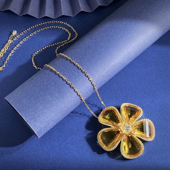 Swarovski Yellow Flower Crystal Long Pendant Necklace