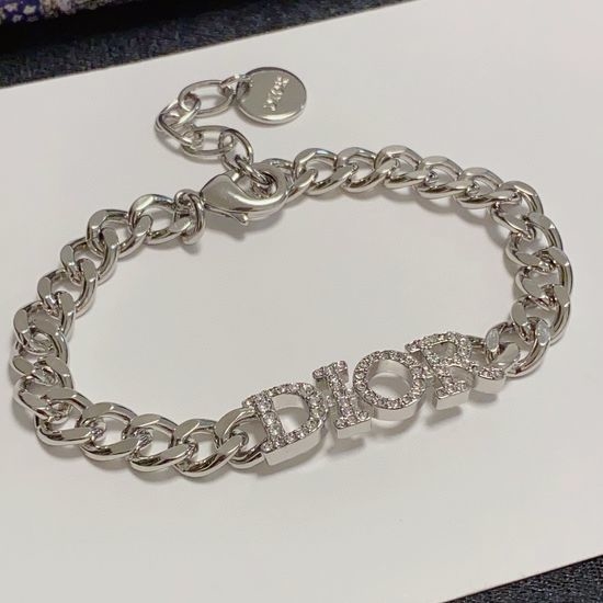 Christian Dior CD Rhinestone Inlaid Adjustable Minimalist Bracelet