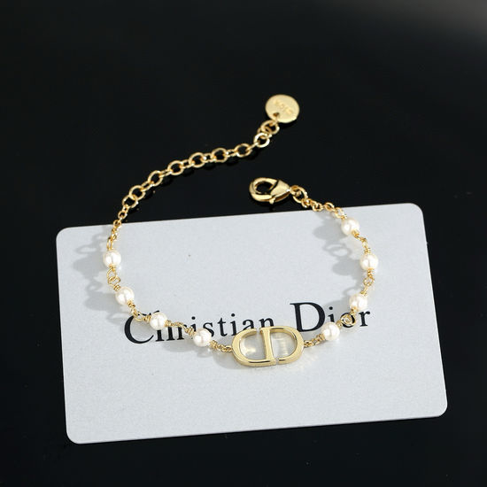 Christian Dior CD Pearl Textured Elegant Delicate Bracelet