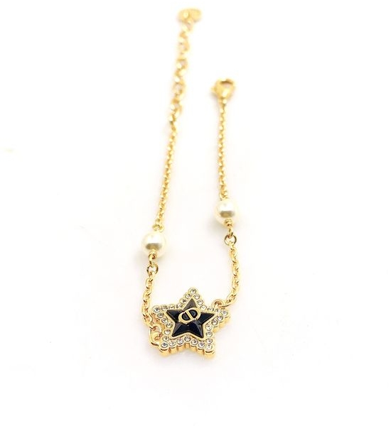 Christian Dior CD Black Star Brass Chain Bracelet