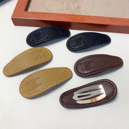 Celine Embossed Leather Hair Clips Set
