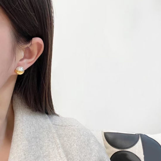 Prada Gold Plated Pearl Stud Earrings Retro