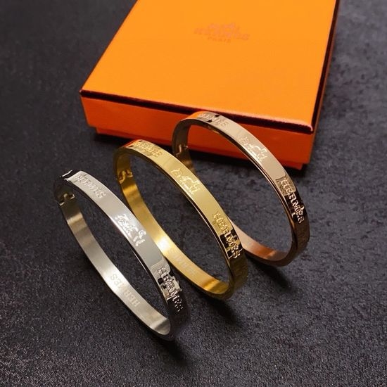 Hermes Slim Engraved Plated Bangle Bracelet