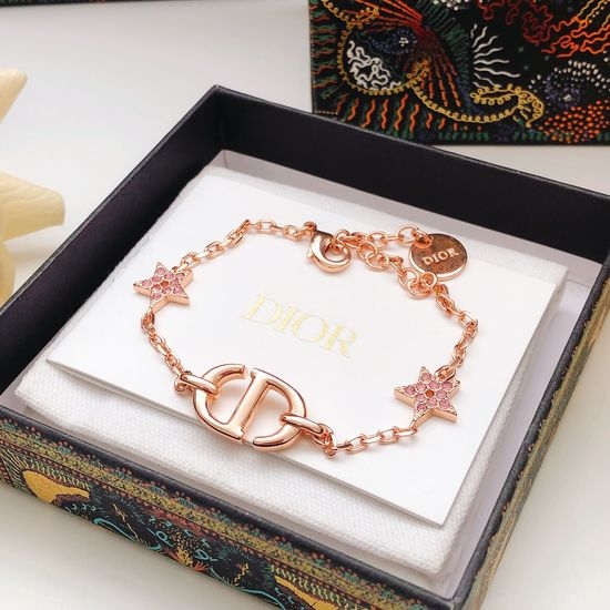 Christian Dior CD Rose Gold Heart Star Pearl Bracelet