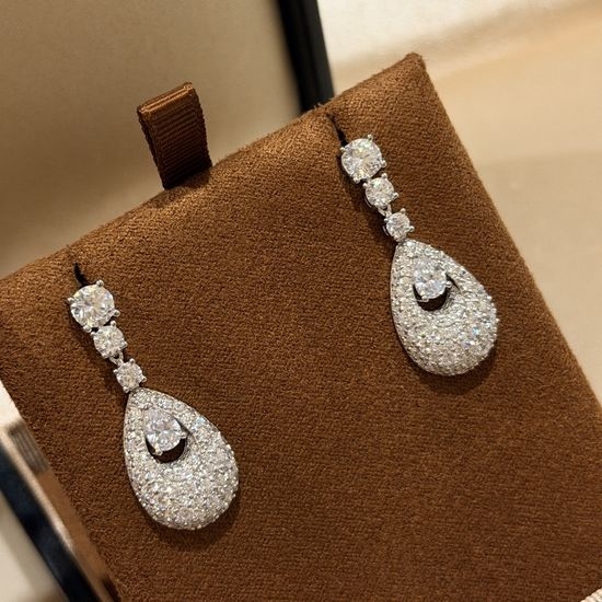 Graff Full Diamond Drop Earrings Sterling Silver Material