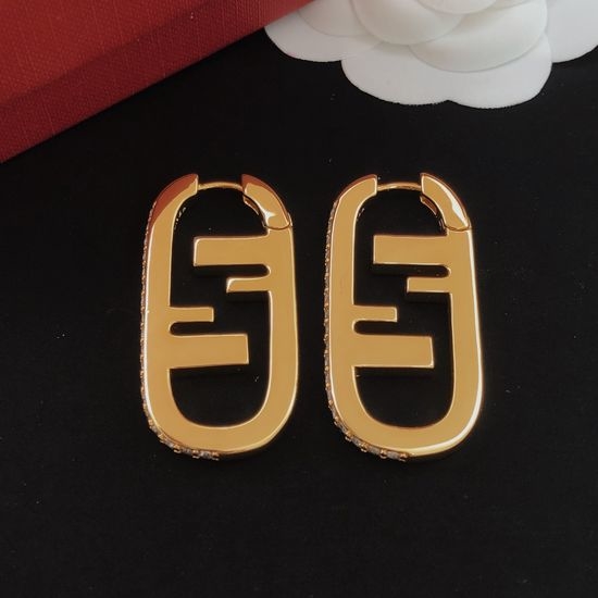 Fendi Diamond-Trimmed Smooth Brass Ear Hooks