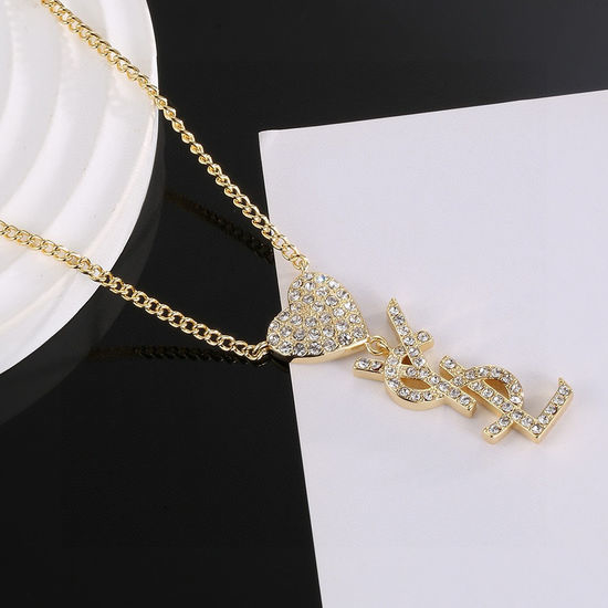 Yves Saint Laurent YSL Full Diamond Letter Pendant Necklace