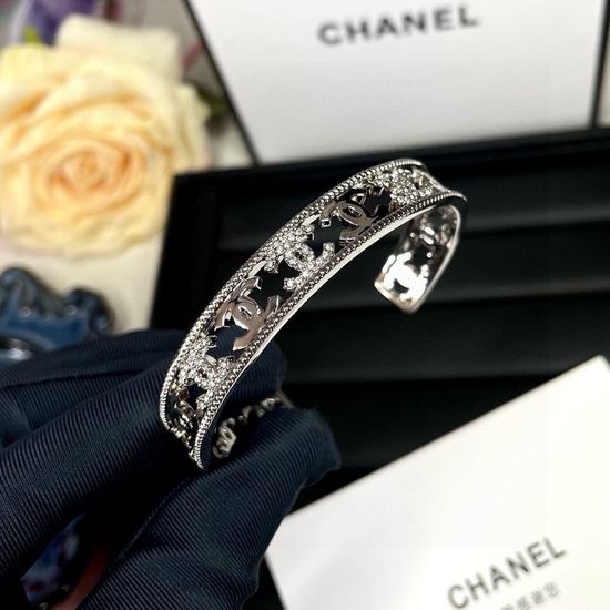 Chanel Hollow Out Letter Bangle Micro Paved Diamonds